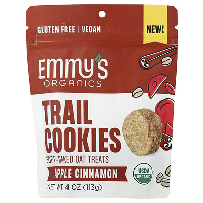 Emmy's Organic Cookies, Trail Cookies, Delicias de avena blanda horneada, Manzana y canela, 113 g (4 oz)