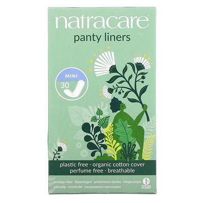 Купить Natracare Ежедневные прокладки с поверхностью из органического хлопка, мини, 30 штук