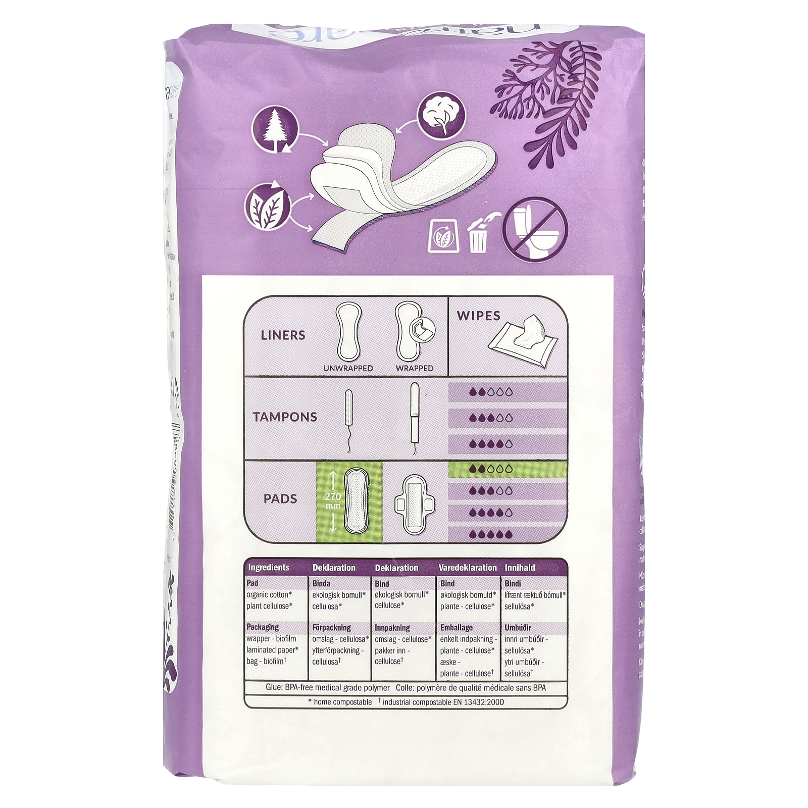 Maxi almohadillas, funda de algodón orgánico, regular, 14 almohadillas - Imagen 2 de 2