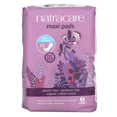Купить Natracare Maxi, прокладки, поверхность из органического хлопка, супер, 12 штук