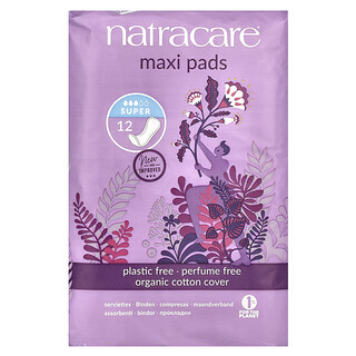 Natracare, Σερβιέτες Maxi, Κάλυμμα από Οργανικό Βαμβάκι, Super, 12 Σερβιέτες