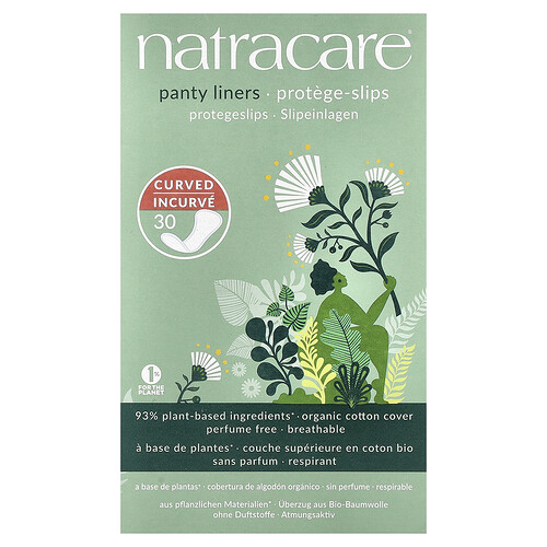 Natracare, Panty Liners, Organic Cotton Cover, Oberfläche mit Bio-Baumwolle, geschwungen, 30 Slipeinlagen