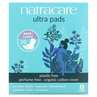 Natracare Ultra, прокладки, поверхность из органического хлопка, длинные, 10 штук