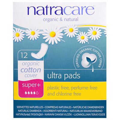 Natracare ультра-прокладки, с органическим хлопковым покрытием, размер Super+, 12 прокладок