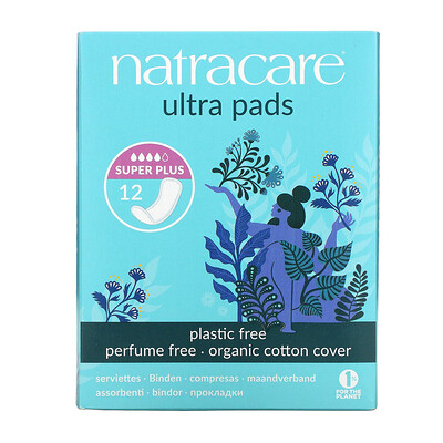 Купить Natracare Ultra, прокладки, поверхность из органического хлопка, супер плюс, 12 штук
