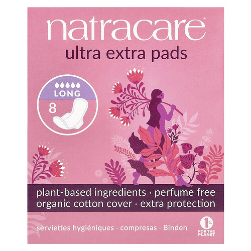 Natracare, Ultra Extra Pads, Binden, Oberfläche aus Bio-Baumwolle, lang, 8 Binden