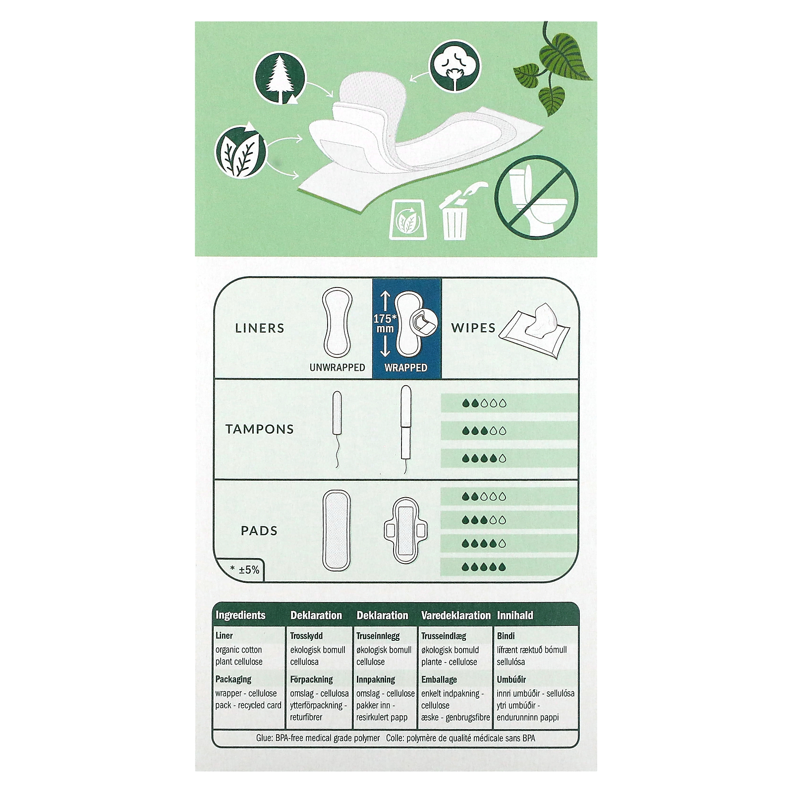 Panty Liners, Organic Cotton Cover, Long, 16 Liners - Picture 2 of 2