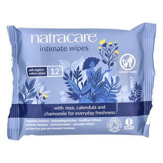 Natracare, Salviette intime in morbido cotone biologico, 12 salviette