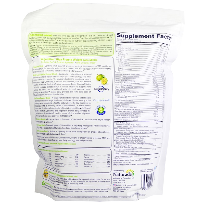 VeganSmart, VeganSlim, High Protein, Weight Loss Shake, Vanilla, 24.2