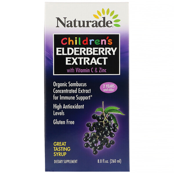 Naturade‏, Children's Elderberry Extract Syrup with Vitamin C & Zinc, 2 Years and Older, 8.8 fl oz (260 ml)