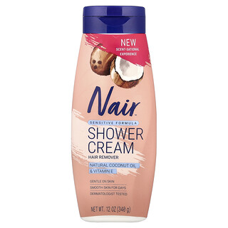 Nair, Shower Cream Hair Remover, Sensitive Formula, Natural Coconut Oil & Vitamin E, 12 oz (340 g)