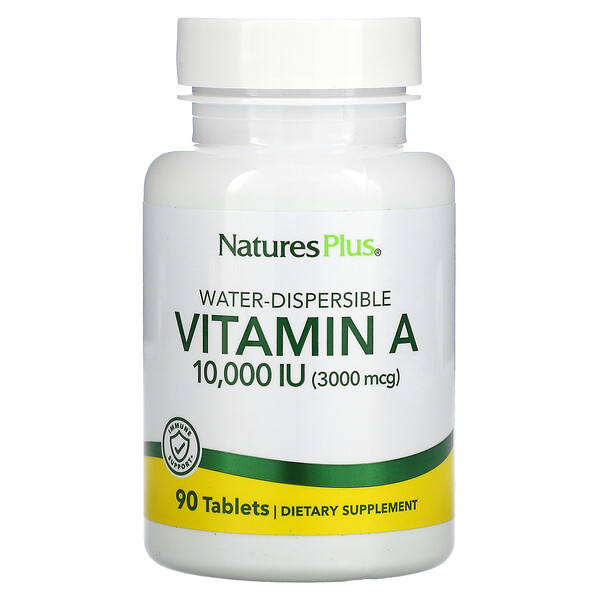 Nature's Plus, вододисперсійний вітамін A, 10 000 МО (3000 мкг), 90 таблеток