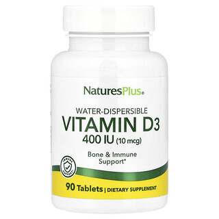NaturesPlus, Vitamina D3 dispersable en agua, 10 mcg (400 UI), 90 comprimidos