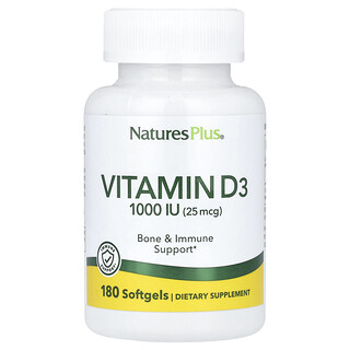 NaturesPlus, Vitamin D3, 25 mcg (1,000 IU), 180 Softgels