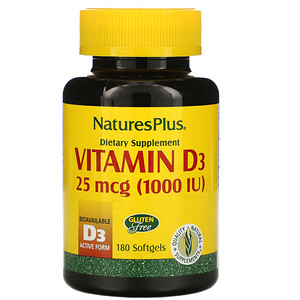 Натурес Плюс, Vitamin D3, 25 mcg (1,000 IU), 180 Softgels отзывы покупателей