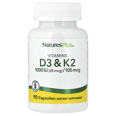 NaturesPlus, Vitaminas D3 y K2, 90 cápsulas
