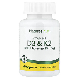 NaturesPlus, витамины D3 и К2, 90 капсул