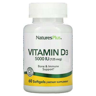 

NaturesPlus витамин D3, 125 мкг (5000 МЕ), 60 мягких таблеток