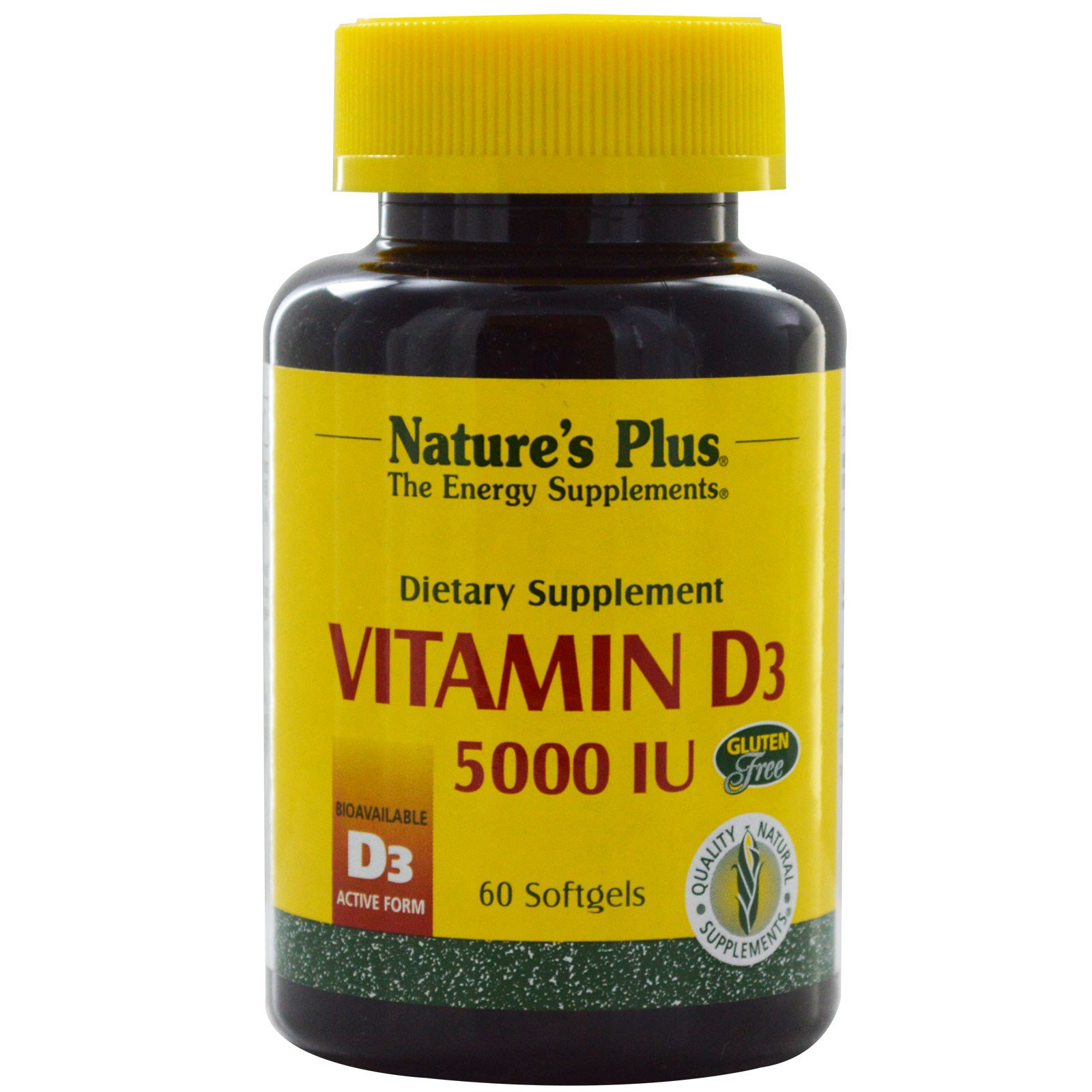 Nature's Plus, Витамин D3, 5000 МЕ, 60 мягких желатиновых капсул