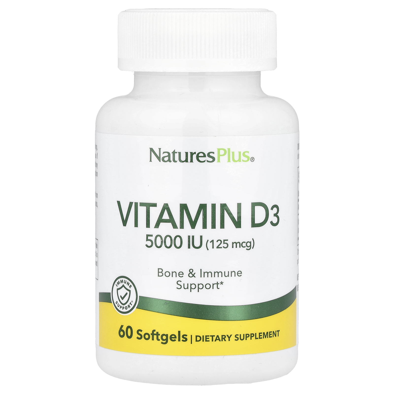 NaturesPlus (네이처스플러스), 비타민D3, 125mcg(5,000IU), 소프트젤 60정