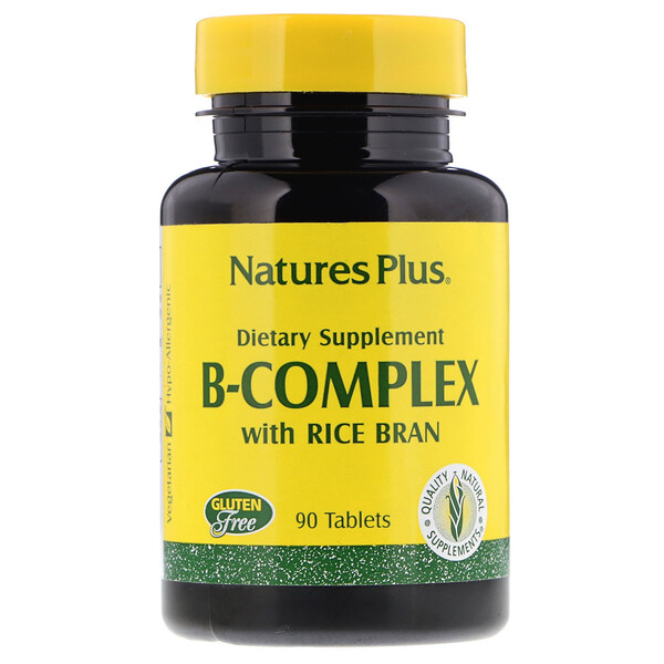 Nature's Plus, Комплекс витаминов B с рисовыми отрубями, 90 таблеток