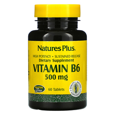 Nature's Plus Vitamin B6, 500 mg, 60 Tablets