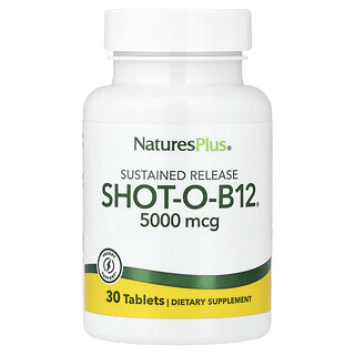 NaturesPlus, Shot-O-B12®, Liberación Prolongada, 5.000 mcg, 30 Tabletas
