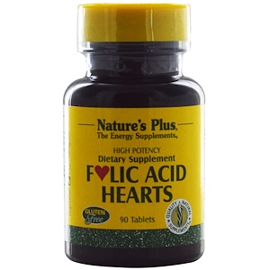 Nature's Plus, Folic Acid Hearts, 400 mcg, 90 Tablets