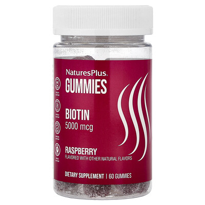 NaturesPlus, Gomitas de biotina, Frambuesa, 5000 mcg, 60 gomitas