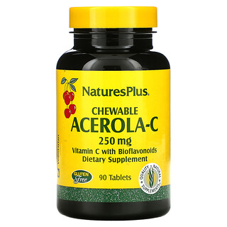 Nature's Plus, Acerola-C, Masticable, 250 mg, 90 comprimidos