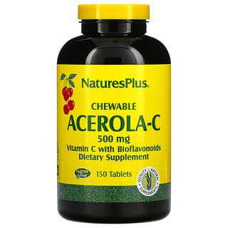 Nature's Plus, Chewable Acerola-C, Vitamin C with Bioflavonoids, Acerola-C zum Kauen, Vitamin C mit Bioflavonoiden, 500 mg, 150 Tabletten
