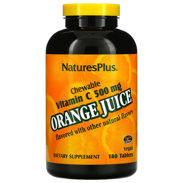 Nature's Plus, Orange Juice, Chewable Vitamin C, 500 mg, 180 Tablets