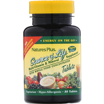 

Source of Life, Multi-Vitamin & Mineral Supplement with Whole Food Concentrates, 30 Tablets