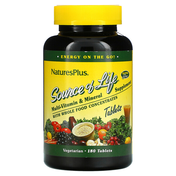 Nature's Plus, Source of Life, Multi-Vitamin & Mineral Supplement with Whole Food Concentrates, 180 Tablets