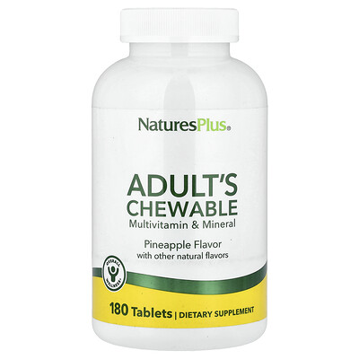 NaturesPlus, Suplemento multivitamínico y multimineral masticable para adultos, Piña, 180 comprimidos