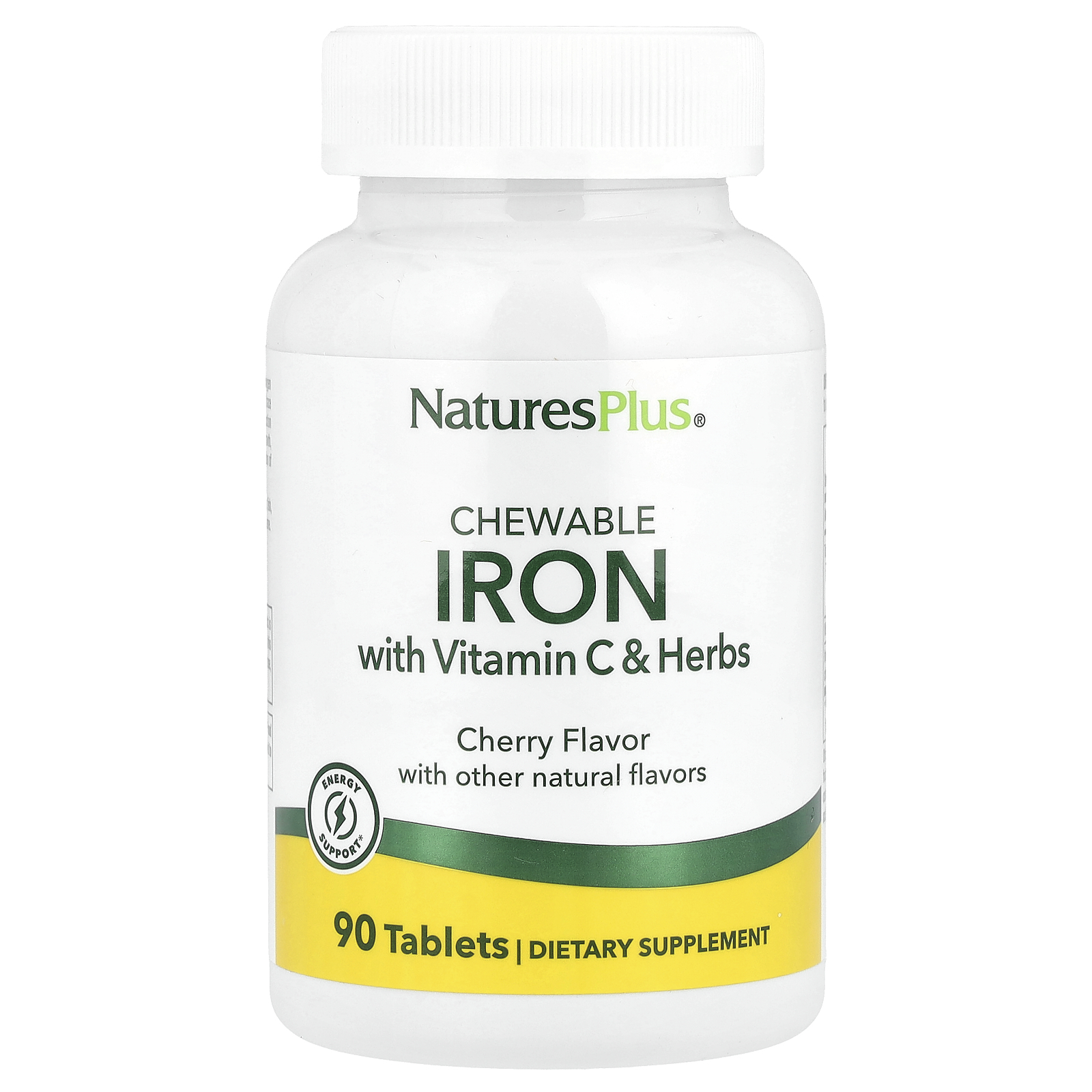 NaturesPlus (네이처스플러스), 츄어블 철분, 비타민C 및 허브 함유, 체리 맛, 90정
