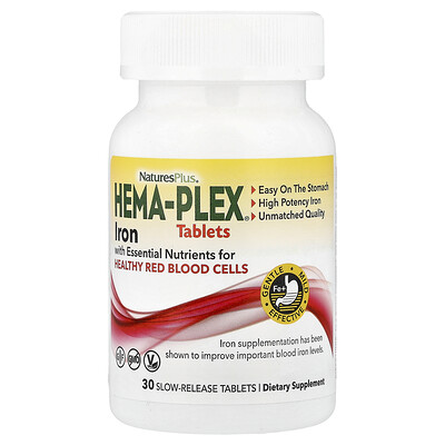Product Image for NaturesPlus, Hema-Plex , Iron with Essential Nutrients for Healthy Red Blood Cells, 30 Slow Release Tablets
