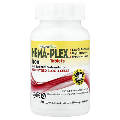 Product Image for NaturesPlus, Hema-Plex , Iron with Essential Nutrients for Healthy Red Blood Cells, 60 Slow-Release Tablets