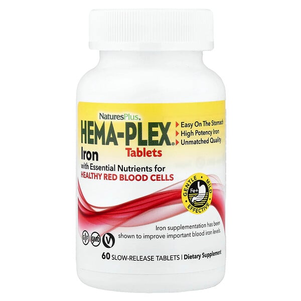 NaturesPlus Hema-Plex®, Iron with Essential Nutrients for Healthy Red Blood Cells, 60 Slow-Release Tablets