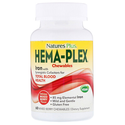 Nature's Plus Hema-Plex, ягодное ассорти, 60 жевательных пастилок