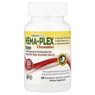 NaturesPlus, Hema-Plex Jerntyggetabletter, blandede bær, 60 tyggetabletter