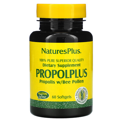 Nature's Plus Propolplus, прополис с пчелиной пыльцой, 60 капсул