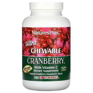 Nature's Plus, Ultra Chewable Cranberry with Vitamin C, Natural Cranberry/Strawberry, 180 Love-Berries
