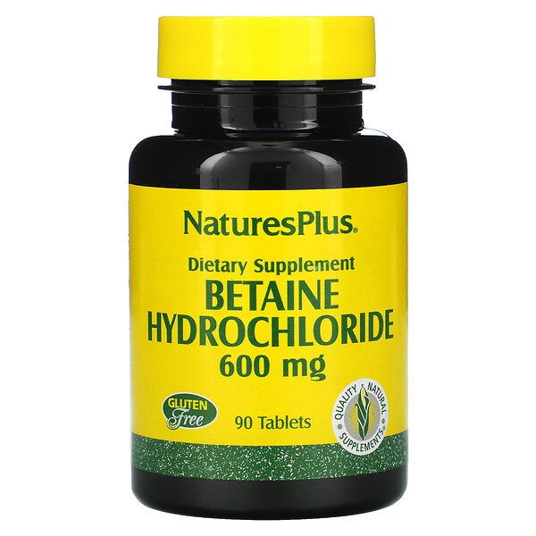 Nature's Plus, Бетаин гидрохлорид (Betaine Hydrochloride), 600 мг, 90 таблеток