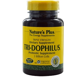 Nature's Plus, Три-дофилус, пробиотическая пищевая добавка, 60 вегетарианских капсул