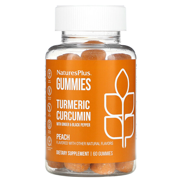 NaturesPlus, Turmeric Curcumin With Ginger & Black Pepper, Peach, 60