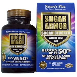 Nature's Plus, Sugar Armor, блокатор сахара, средство для похудения, 60 растительных капсул