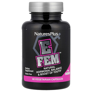 NaturesPlus, E Fem™ для женщин, натуральный гормональный баланс и поддержка молодости, 60 вегетарианских капсул