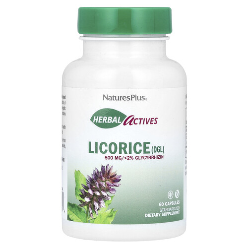 NaturesPlus, Herbal Actives, Licorice (DGL), pflanzliche Wirkstoffe, Süßholz (DGL), 500 mg, 60 Kapseln