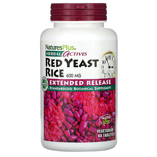 Nature's Plus, Herbal Actives, красный ферментированный рис, 600 мг, 60 вегетарианских таблеток